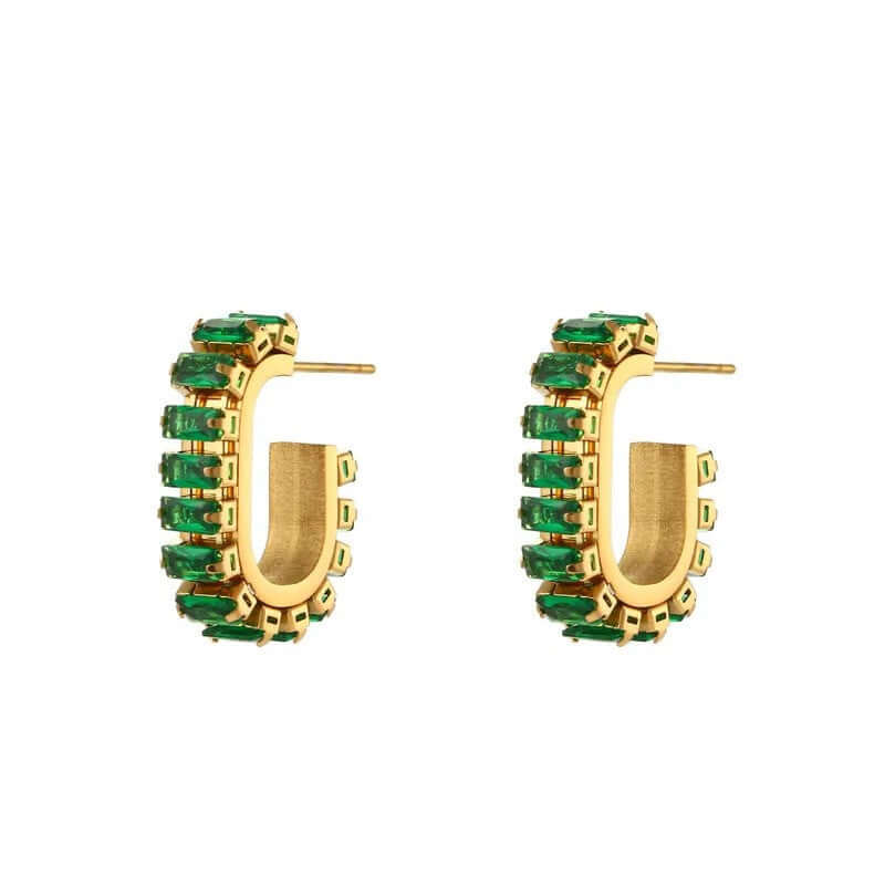 Channel Set Emerald Hoops