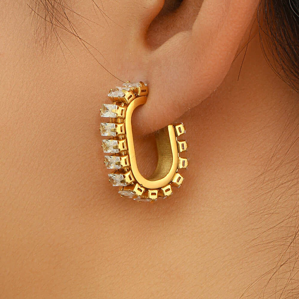Channel Set Emerald Hoops