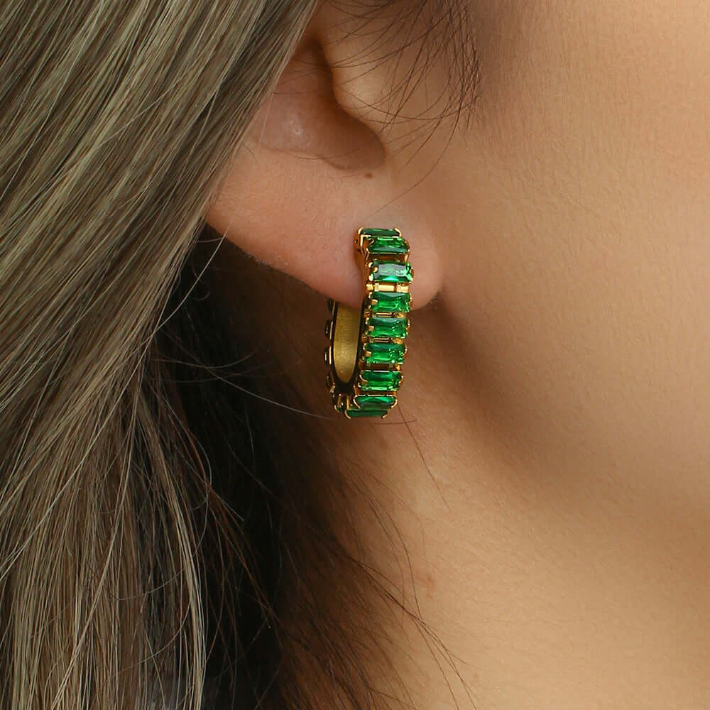 Channel Set Emerald Hoops