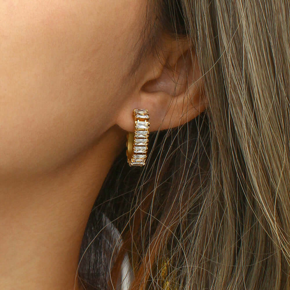 Channel Set Emerald Hoops