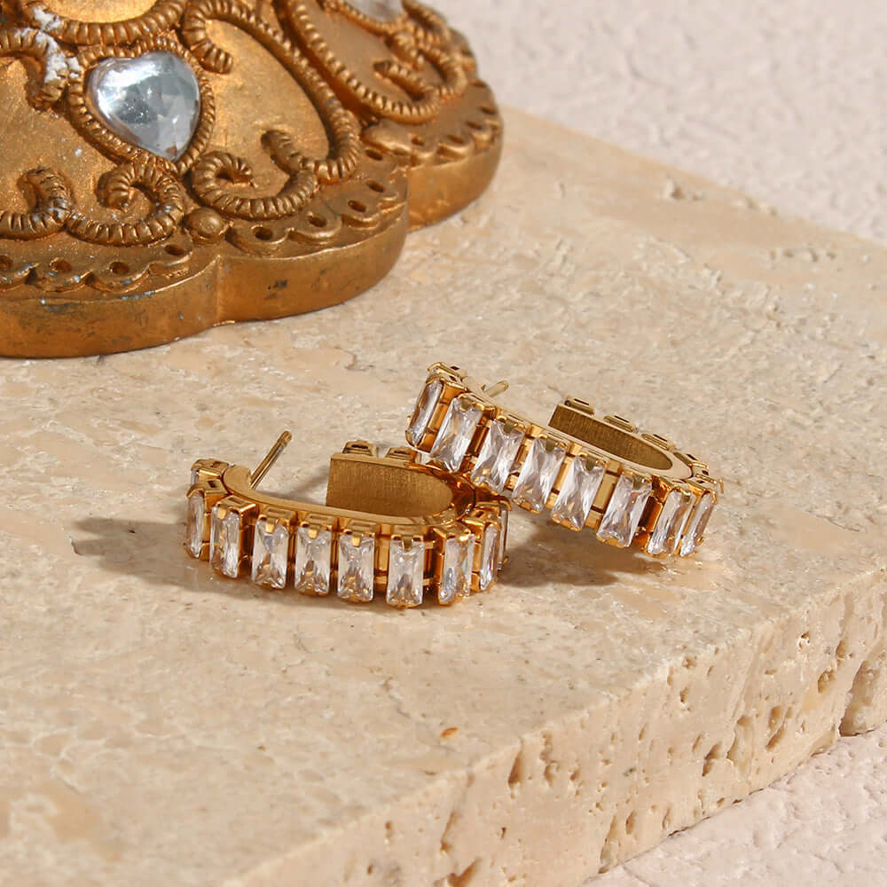 Channel Set Emerald Hoops