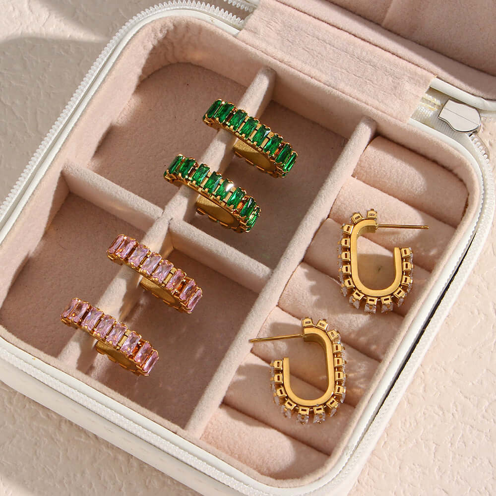 Channel Set Emerald Hoops