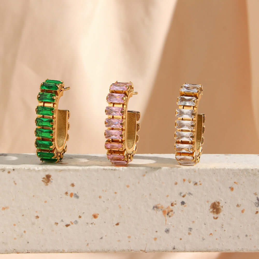 Channel Set Emerald Hoops