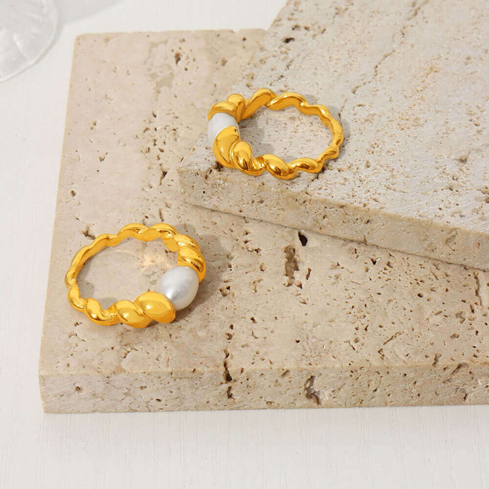 Gilded Spiral Pearl Ring