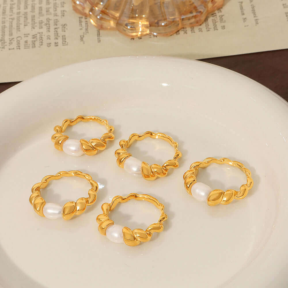 Gilded Spiral Pearl Ring