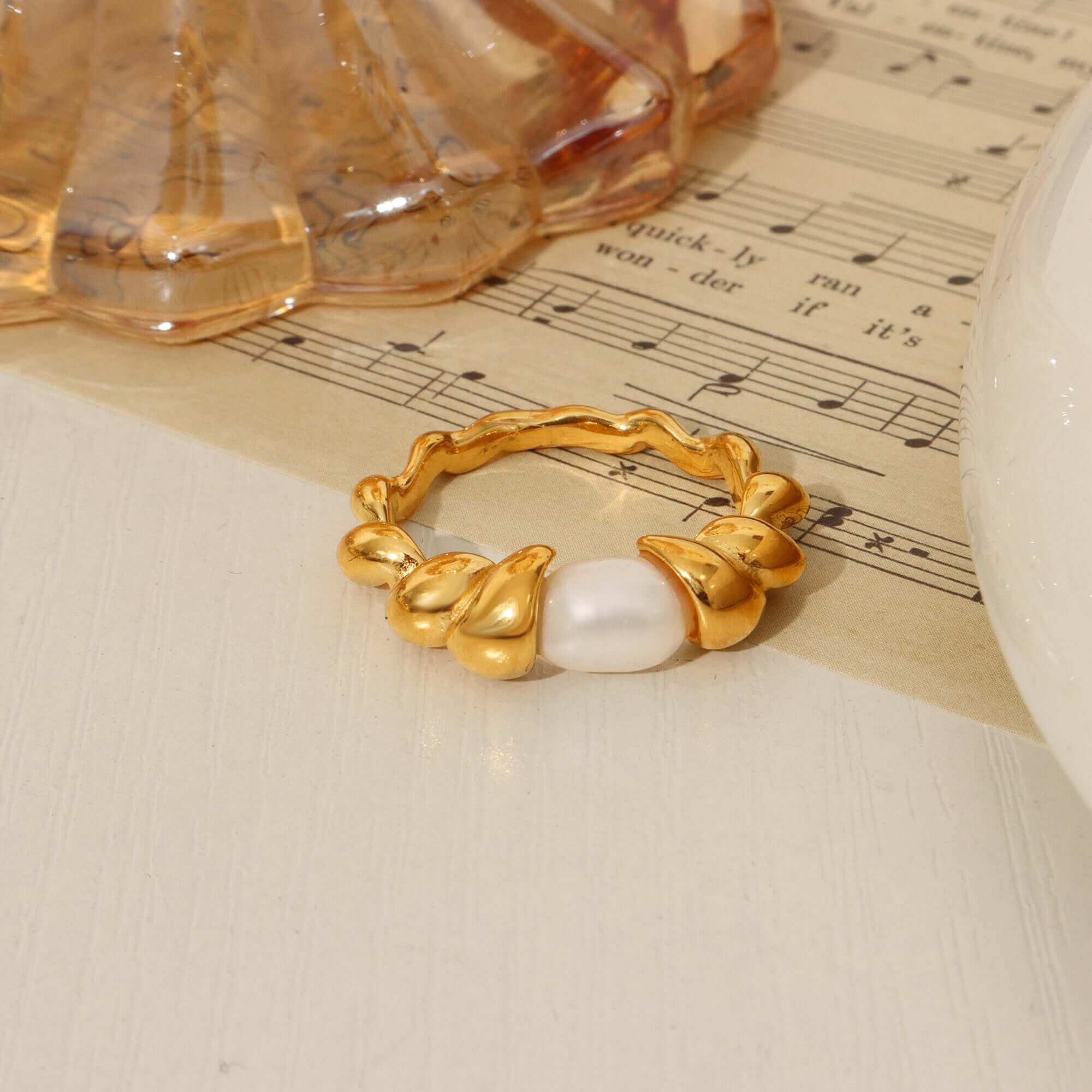Gilded Spiral Pearl Ring