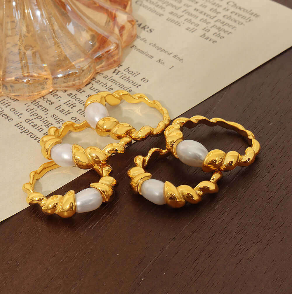Gilded Spiral Pearl Ring