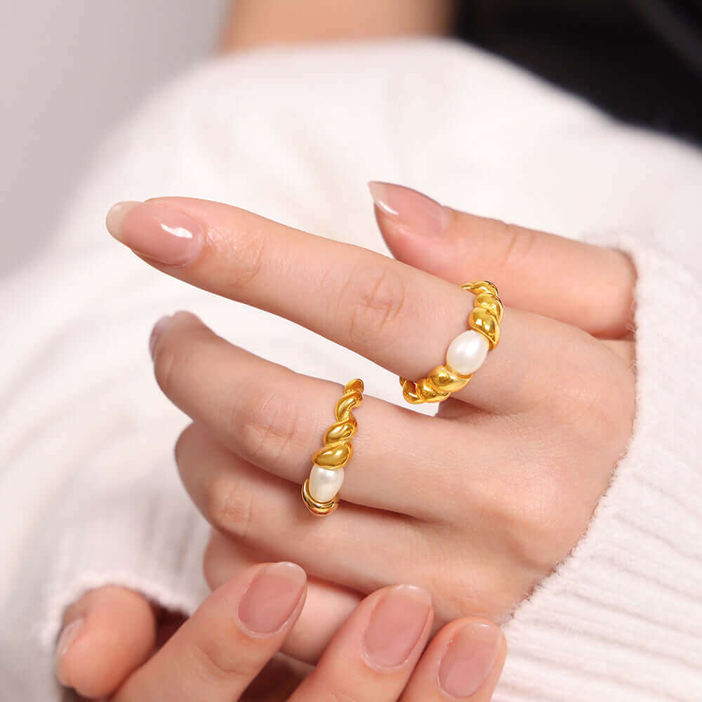 Gilded Spiral Pearl Ring