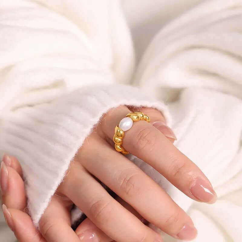 Gilded Spiral Pearl Ring