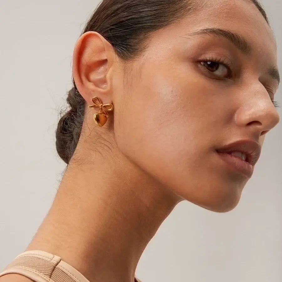 Heart Bow Knot Drop Earrings