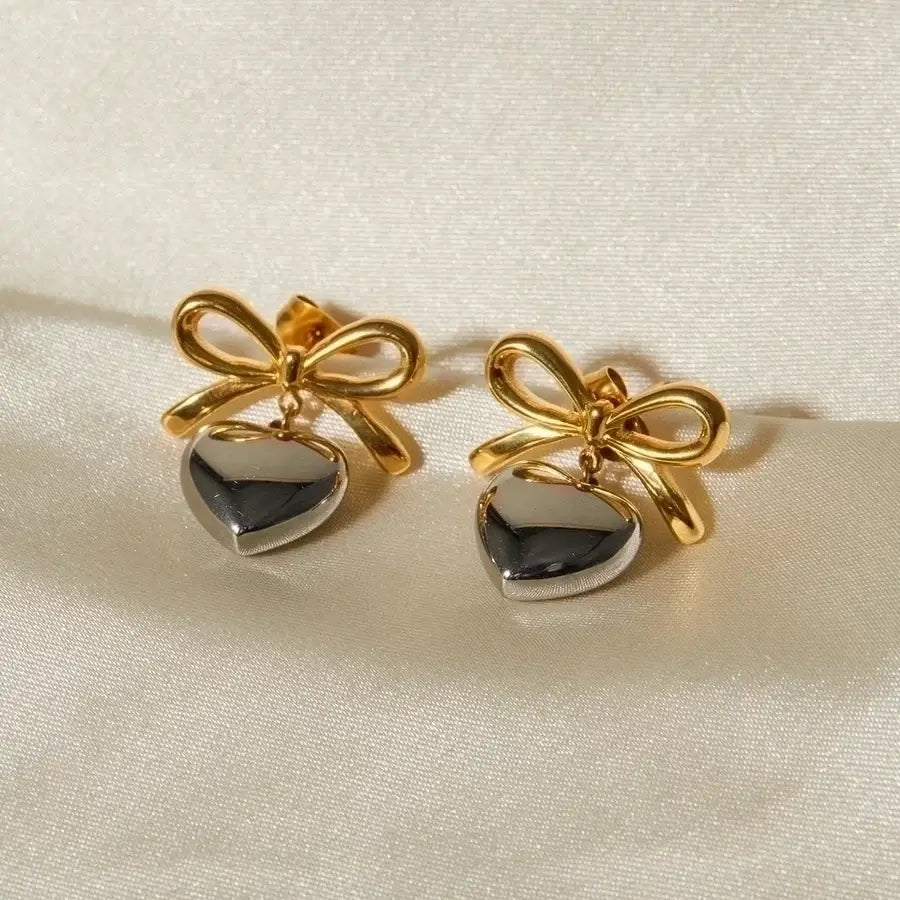 Heart Bow Knot Drop Earrings
