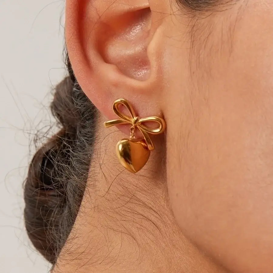 Heart Bow Knot Drop Earrings