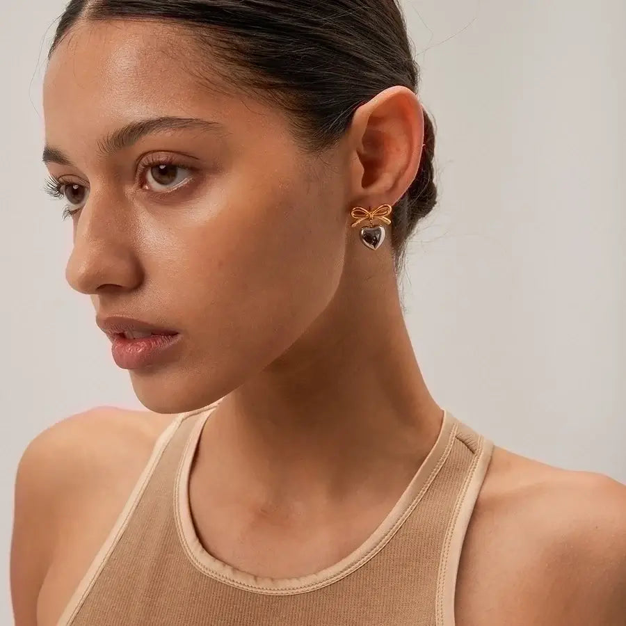 Heart Bow Knot Drop Earrings
