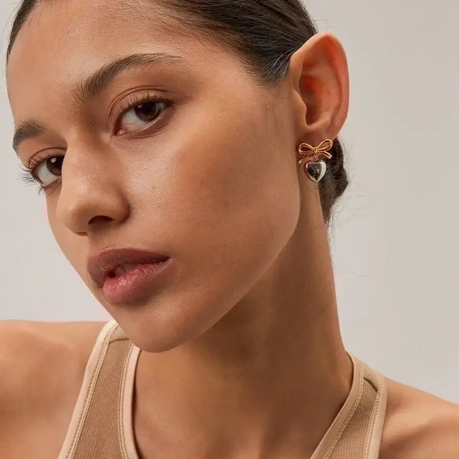 Heart Bow Knot Drop Earrings