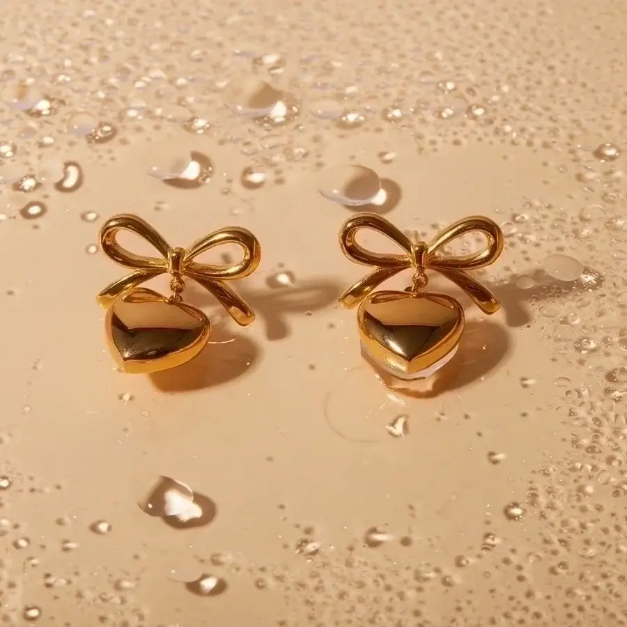 Heart Bow Knot Drop Earrings