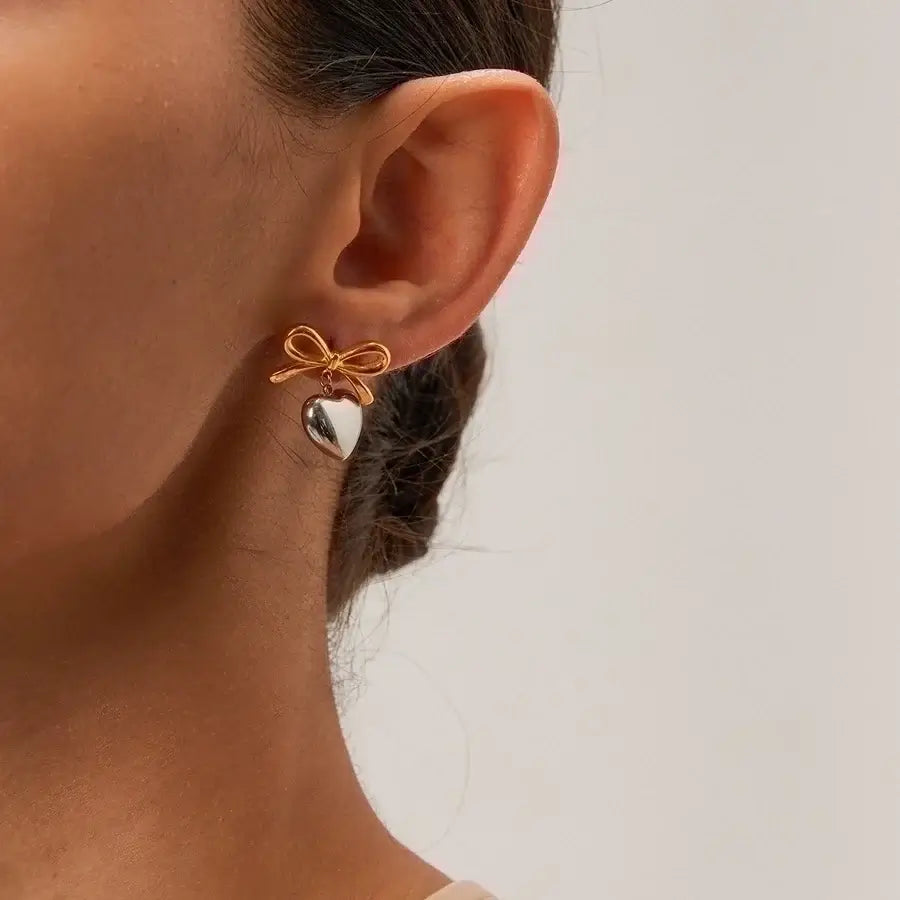 Heart Bow Knot Drop Earrings