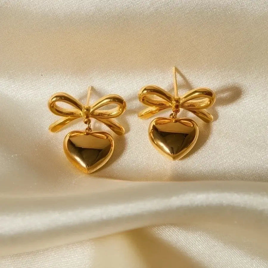 Heart Bow Knot Drop Earrings
