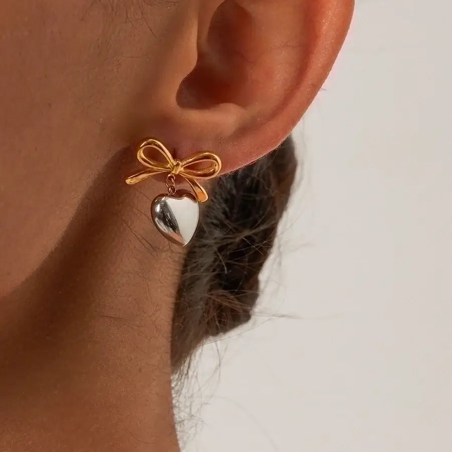 Heart Bow Knot Drop Earrings