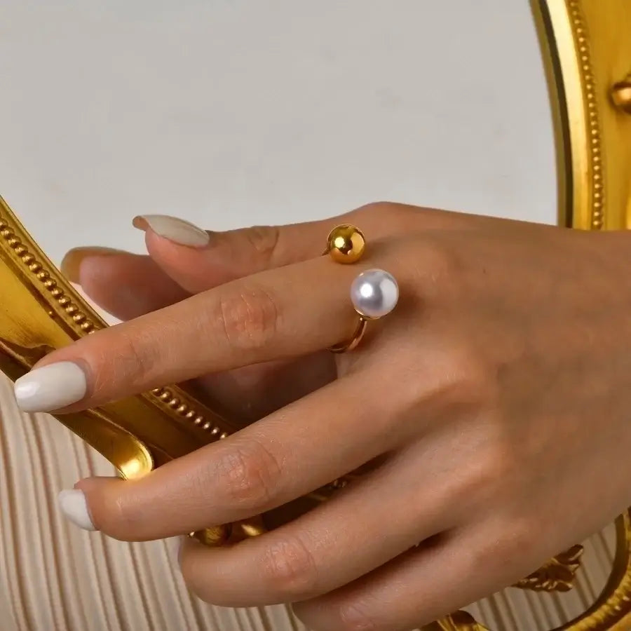 Pearl Inlay Open Ring