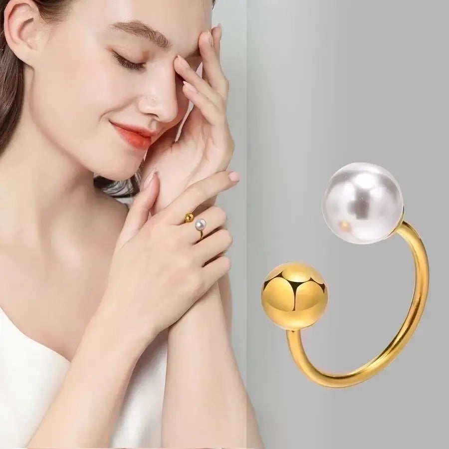 Pearl Inlay Open Ring