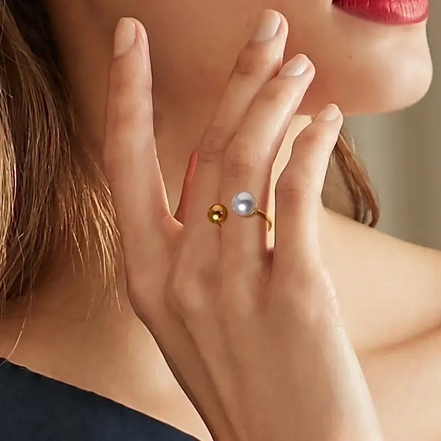 Pearl Inlay Open Ring