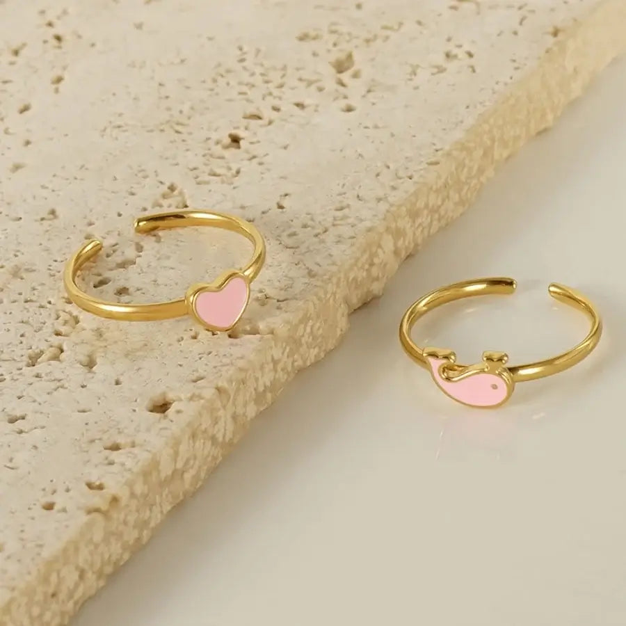 Love Dolphin Moon Heart Ring