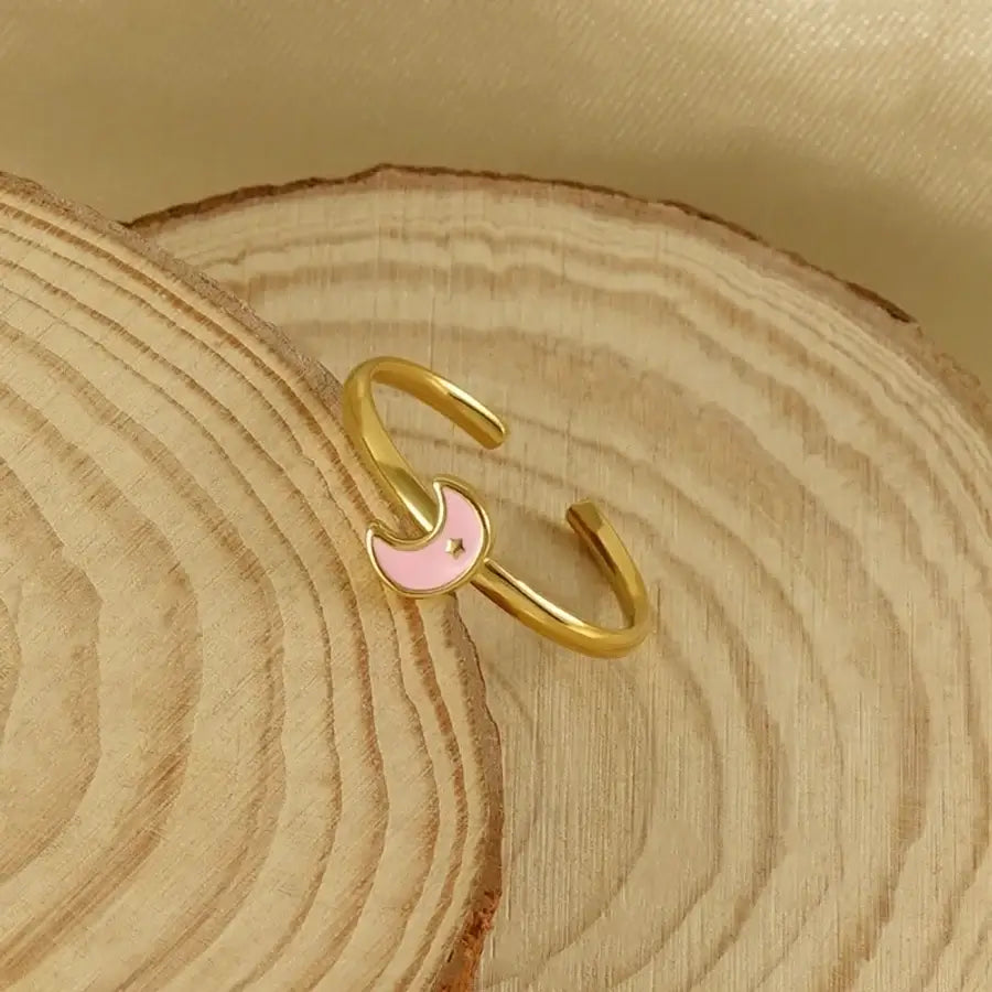 Love Dolphin Moon Heart Ring
