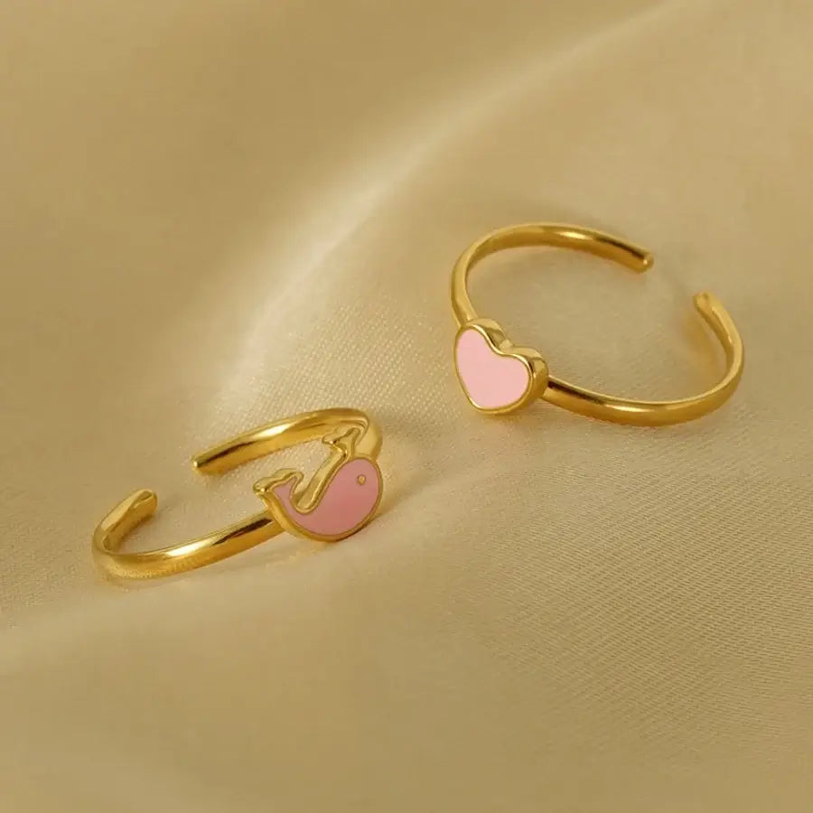 Love Dolphin Moon Heart Ring