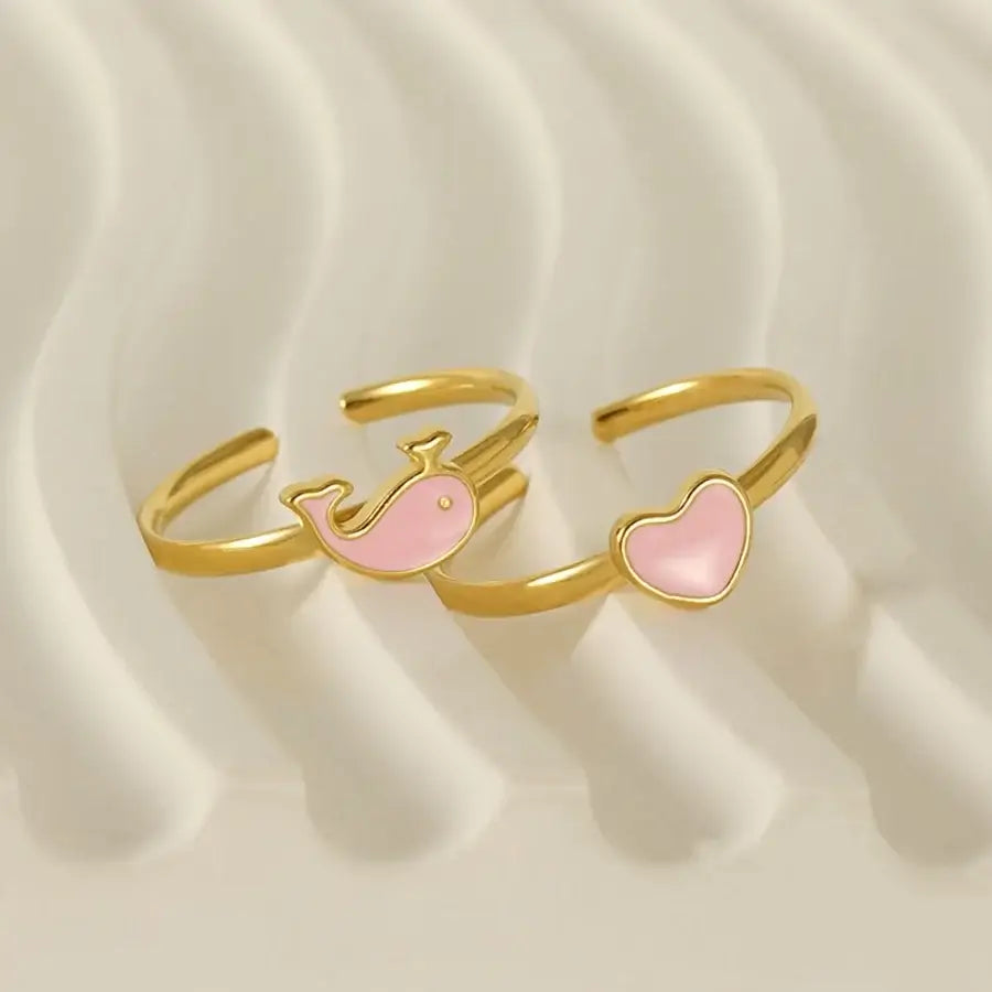 Love Dolphin Moon Heart Ring