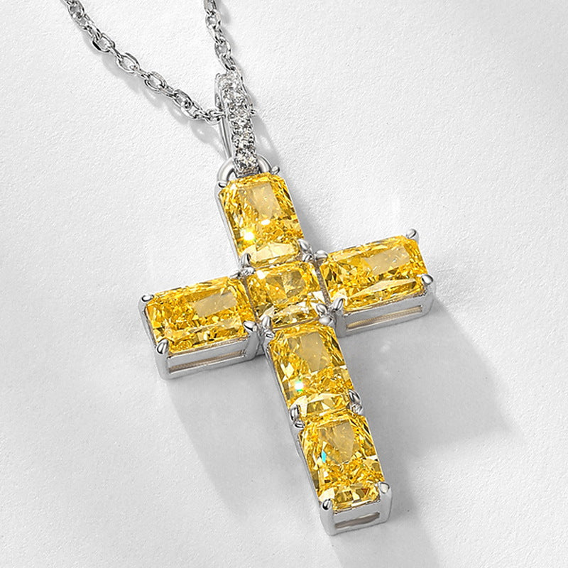 Yellow Diamond Cross Necklace