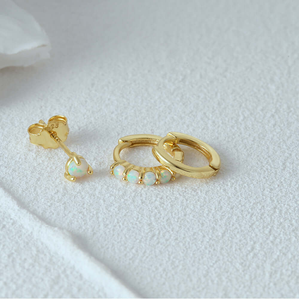 White Opal Earrings & Ear Studs Set