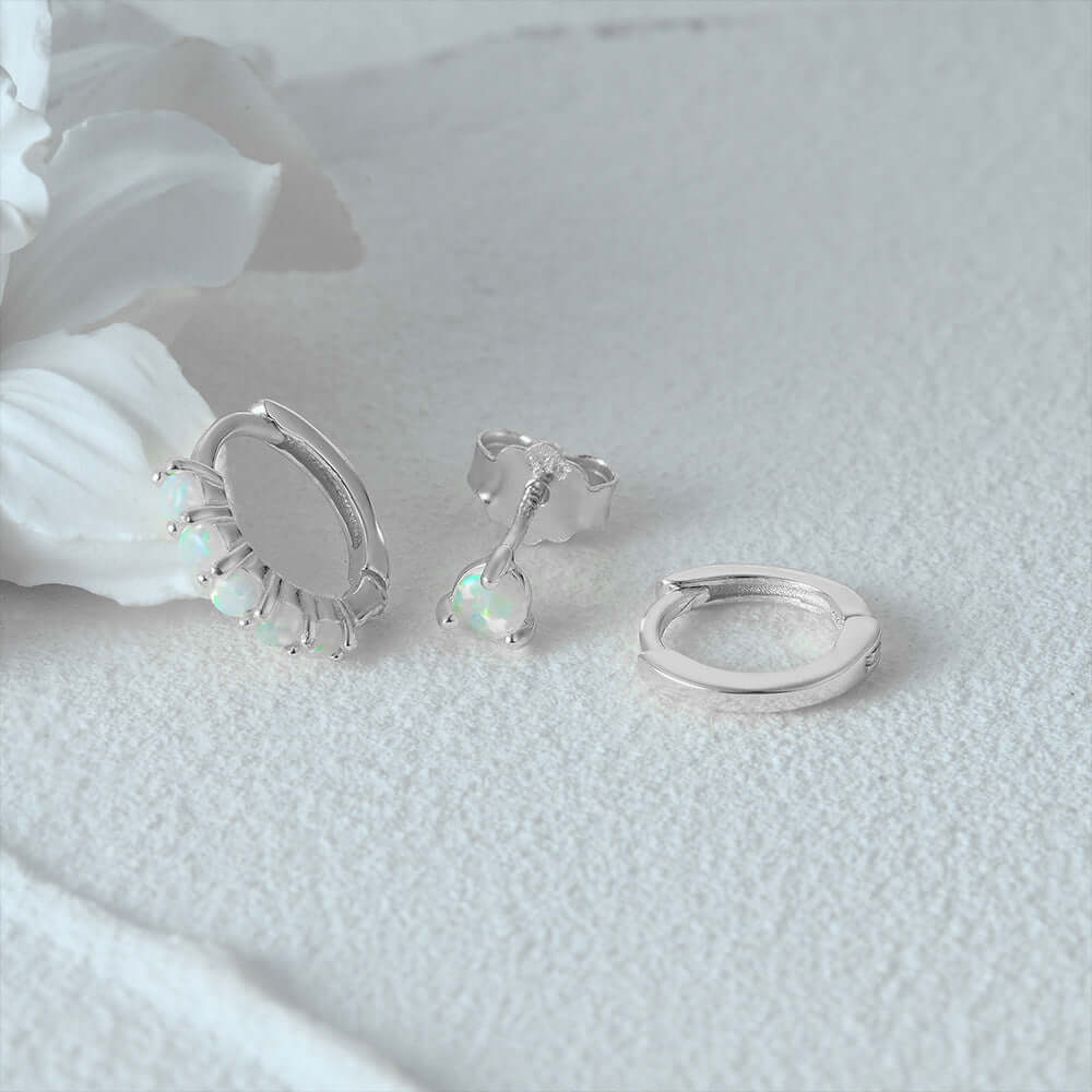 White Opal Earrings & Ear Studs Set